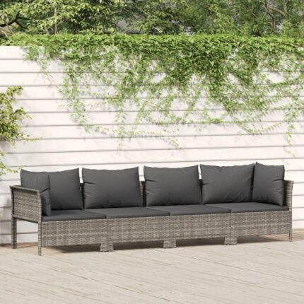 Salon de jardin 4 pcs avec coussins Gris Résine tressée vidaXL