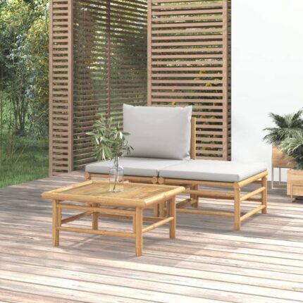 Salon de jardin 3 pcs avec coussins gris clair bambou vidaXL