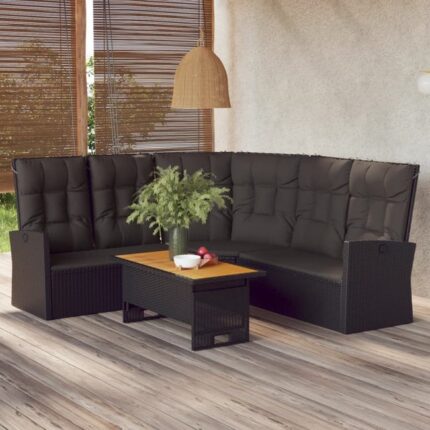 Salon de jardin 2 pcs avec coussins Noir Résine tressée vidaXL