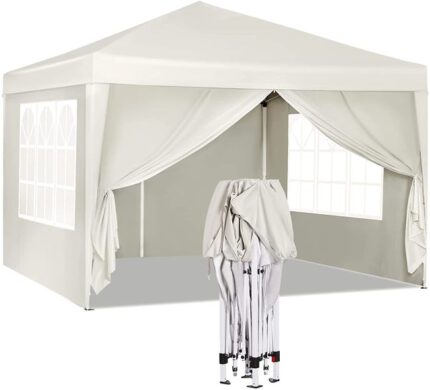 WOLTU Tonnelle de Jardin. Auvent Pliable Imperméable. Protection du Soleil UV 50+. Hauteur Réglable 3x3m. Beige