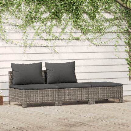 Salon de jardin 3 pcs avec coussins Gris Résine tressée vidaXL