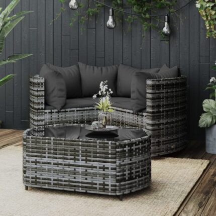 Salon de jardin 4 pcs avec coussins Gris Résine tressée vidaXL