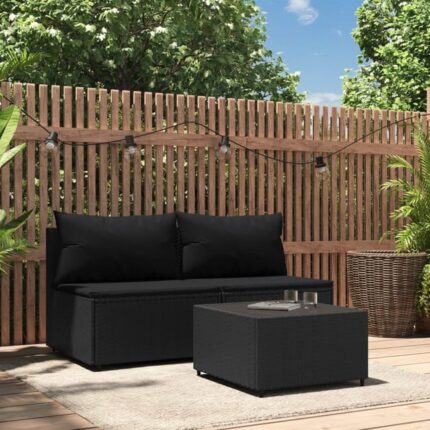 Salon de jardin 3 pcs avec coussins Noir Résine tressée vidaXL