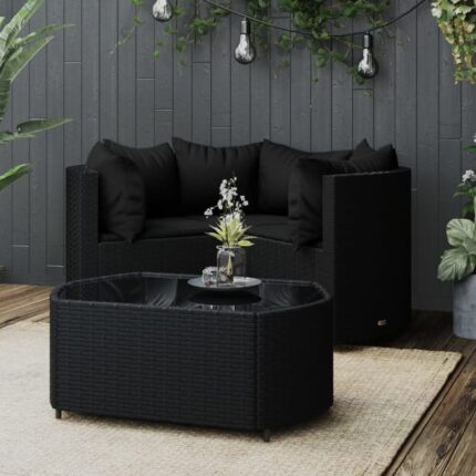 Salon de jardin 4 pcs avec coussins Noir Résine tressée vidaXL