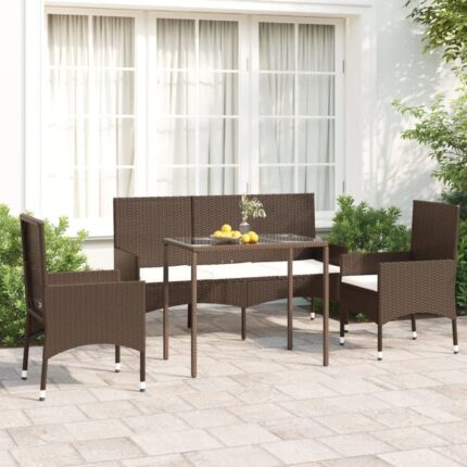 Salon de jardin 4 pcs avec coussins Marron Résine tressée vidaXL