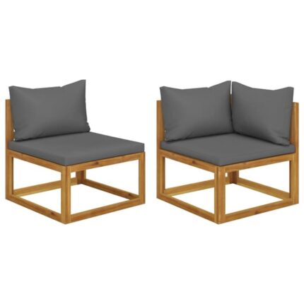Ensemble de canapés 2pcs avec coussins gris foncé Acacia solide vidaXL