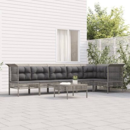 Salon de jardin 7 pcs avec coussins Gris Résine tressée vidaXL