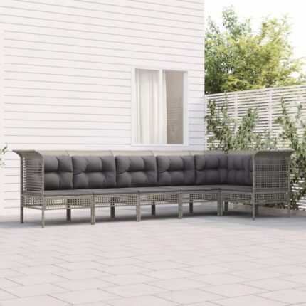 Salon de jardin 6 pcs avec coussins Gris Résine tressée vidaXL