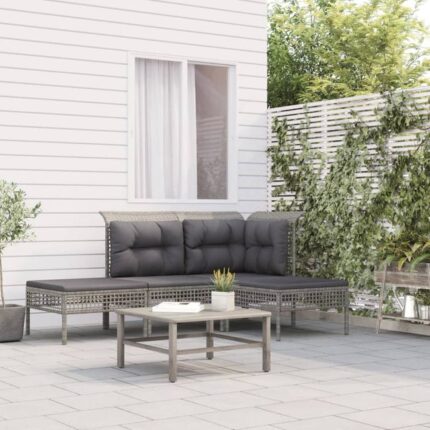 Salon de jardin 4 pcs avec coussins Gris Résine tressée vidaXL