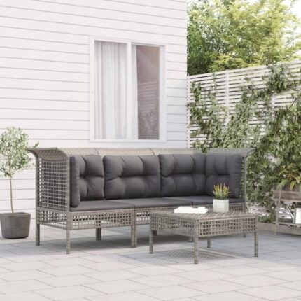 Salon de jardin 4 pcs avec coussins Gris Résine tressée vidaXL