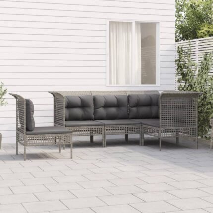 Salon de jardin 5 pcs avec coussins Gris Résine tressée vidaXL