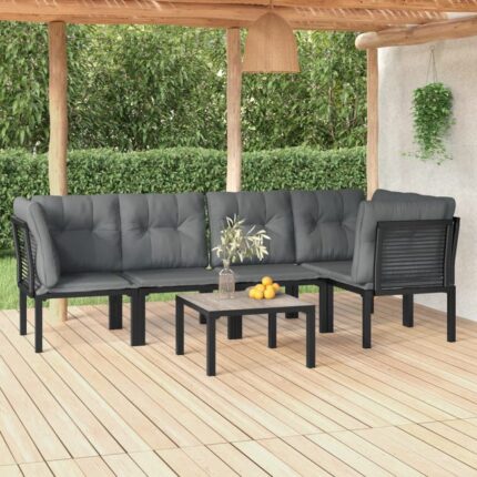 Salon de jardin 6 pcs noir et gris résine tressée vidaXL