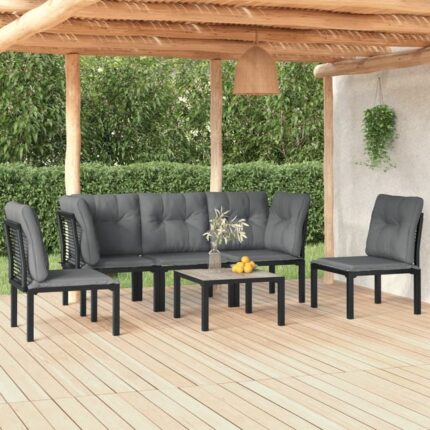Salon de jardin 6 pcs noir et gris résine tressée vidaXL