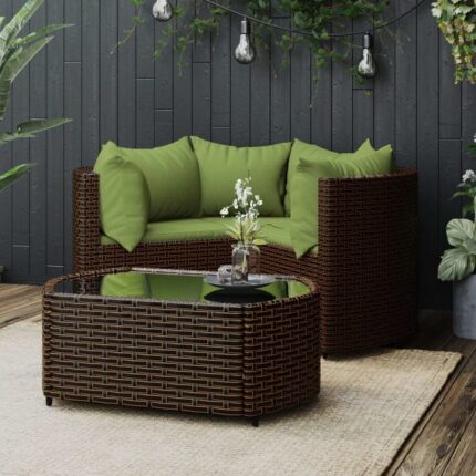 Salon de jardin 4 pcs avec coussins Marron Résine tressée vidaXL