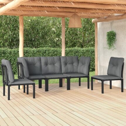 Salon de jardin 5 pcs noir et gris résine tressée vidaXL