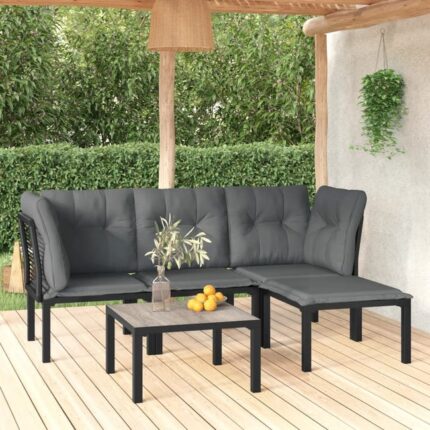 Salon de jardin 5 pcs noir et gris résine tressée vidaXL