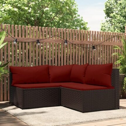Salon de jardin 3 pcs avec coussins marron résine tressée vidaXL