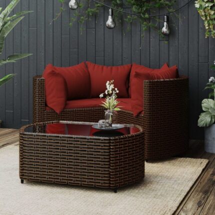 Salon de jardin 4 pcs avec coussins Marron Résine tressée vidaXL