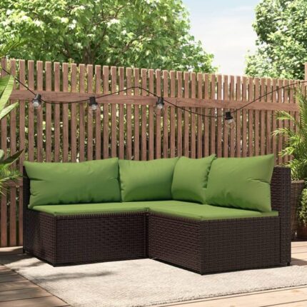 Salon de jardin 3 pcs avec coussins marron résine tressée vidaXL