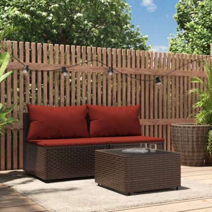 Salon de jardin 3 pcs avec coussins marron résine tressée vidaXL