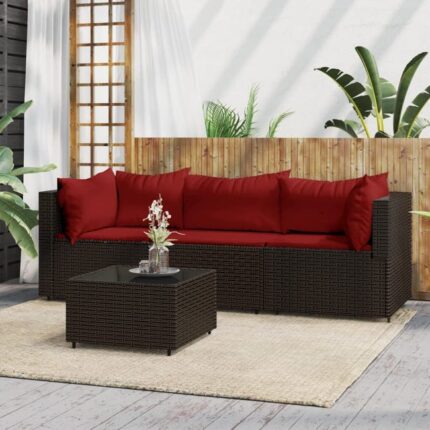 Salon de jardin 4 pcs avec coussins Marron Résine tressée vidaXL