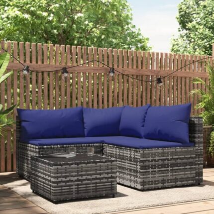 Salon de jardin 4 pcs avec coussins Gris Résine tressée vidaXL
