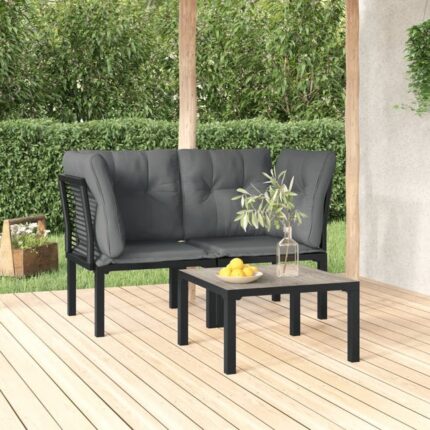 Salon de jardin 3 pcs noir et gris résine tressée vidaXL