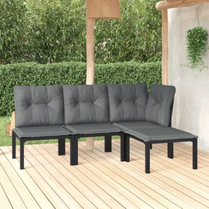 Salon de jardin 4 pcs noir et gris résine tressée vidaXL