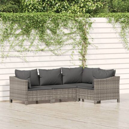 Salon de jardin 4 pcs avec coussins Gris Résine tressée vidaXL