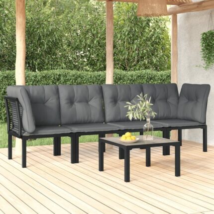 Salon de jardin 5 pcs noir et gris résine tressée vidaXL
