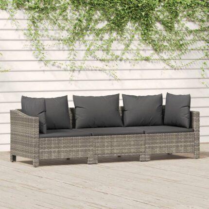 Salon de jardin 3 pcs avec coussins Gris Résine tressée vidaXL