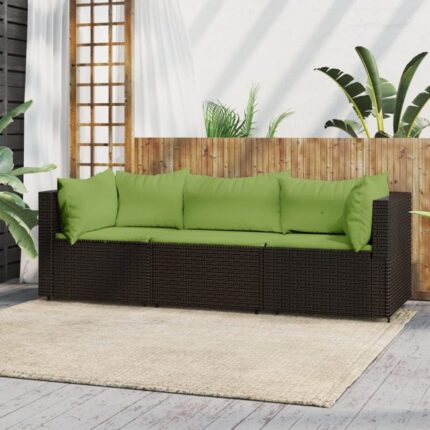 Salon de jardin 3 pcs avec coussins marron résine tressée vidaXL