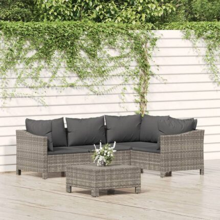Salon de jardin 5 pcs avec coussins Gris Résine tressée vidaXL