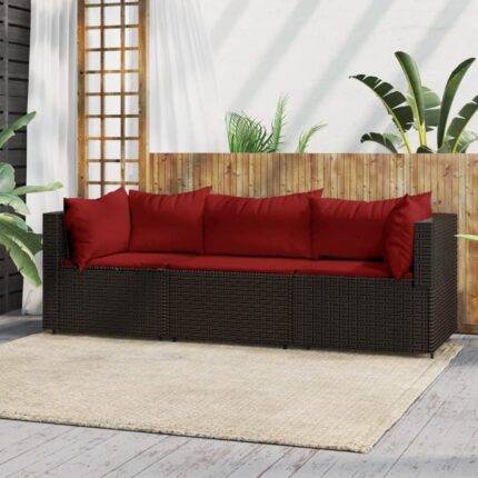 Salon de jardin 3 pcs avec coussins marron résine tressée vidaXL