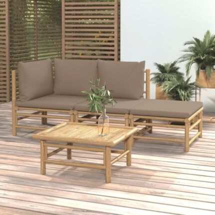 Salon de jardin 4 pcs avec coussins taupe bambou vidaXL