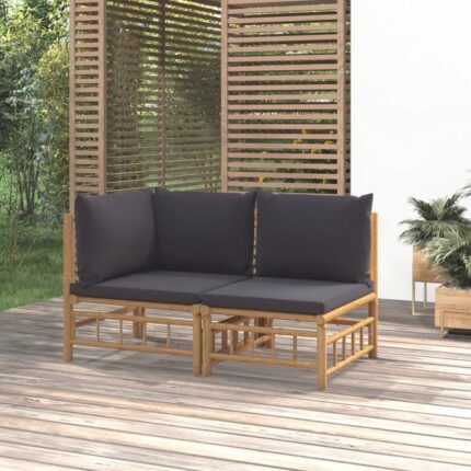 Salon de jardin 2 pcs avec coussins gris foncé bambou vidaXL