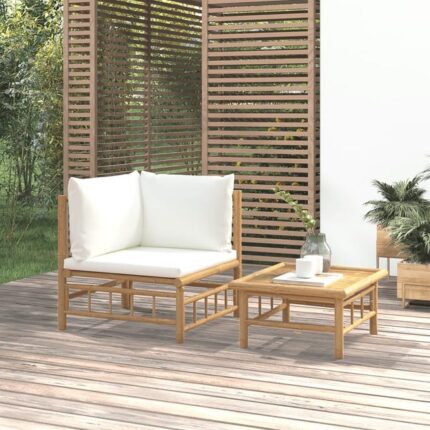 Salon de jardin 2 pcs avec coussins blanc crème bambou vidaXL