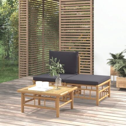 Salon de jardin 3 pcs avec coussins gris foncé bambou vidaXL