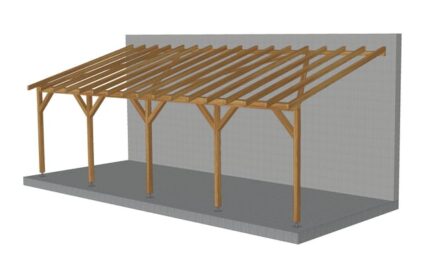 Toit de terrasse en bois adossé de 8m par 3m, avec pente, tuilable, classe 3 marron