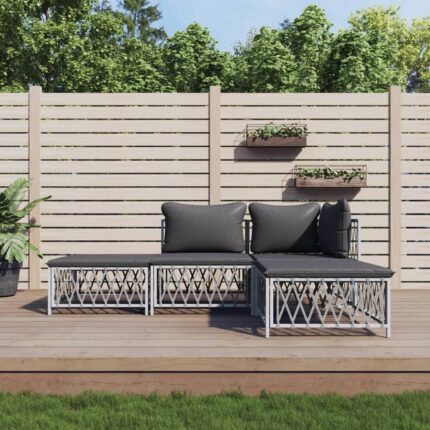 Salon de jardin 4 pcs avec coussins blanc acier vidaXL