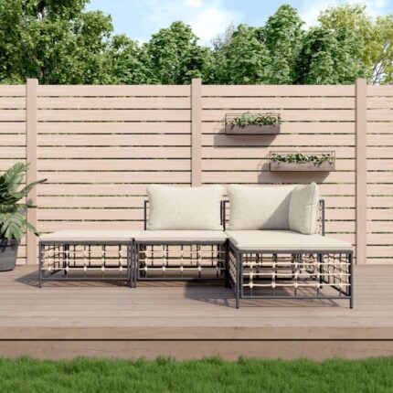 Salon de jardin 4 pcs avec coussins anthracite résine tressée vidaXL