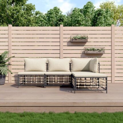 Salon de jardin 4 pcs avec coussins anthracite résine tressée vidaXL