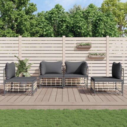 Salon de jardin 4 pcs avec coussins anthracite résine tressée vidaXL