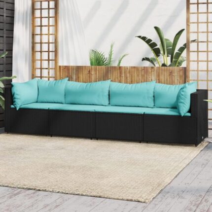Salon de jardin 4 pcs avec coussins Noir Résine tressée vidaXL