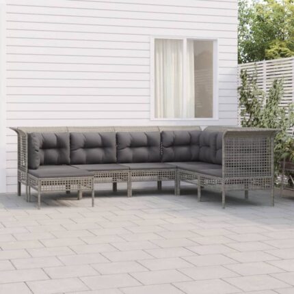 Salon de jardin 7 pcs avec coussins Gris Résine tressée vidaXL