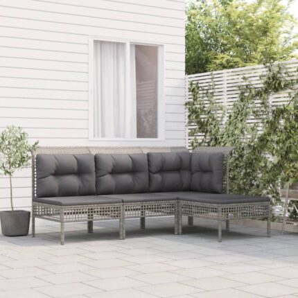 Salon de jardin 4 pcs avec coussins Gris Résine tressée vidaXL