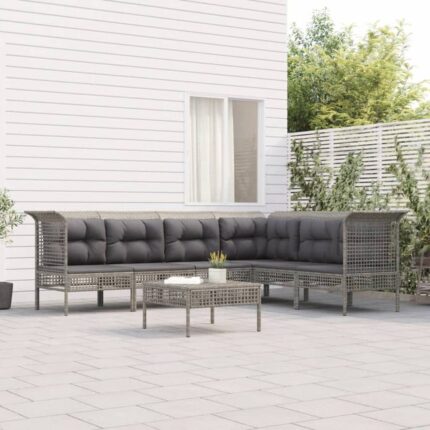 Salon de jardin 7 pcs avec coussins Gris Résine tressée vidaXL