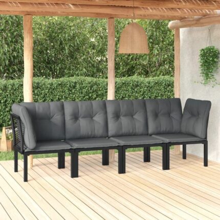 Salon de jardin 4 pcs noir et gris résine tressée vidaXL