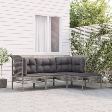 Salon de jardin 4 pcs avec coussins Gris Résine tressée vidaXL