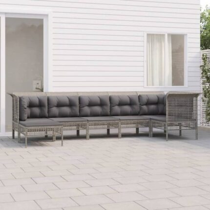 Salon de jardin 7 pcs avec coussins Gris Résine tressée vidaXL
